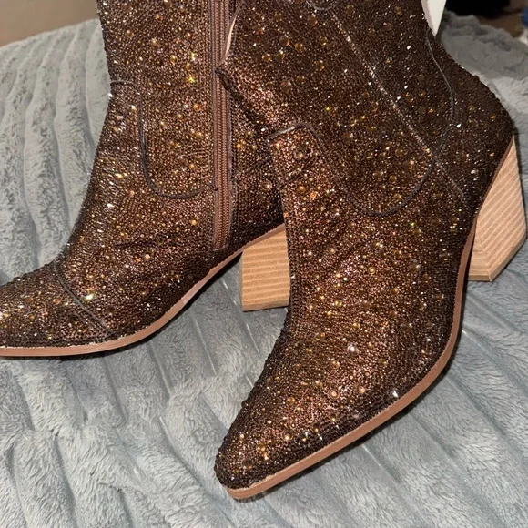 Betsey Johnson Brown Ankle Booties with Glamorous Sparkle - Picture 2 of 4